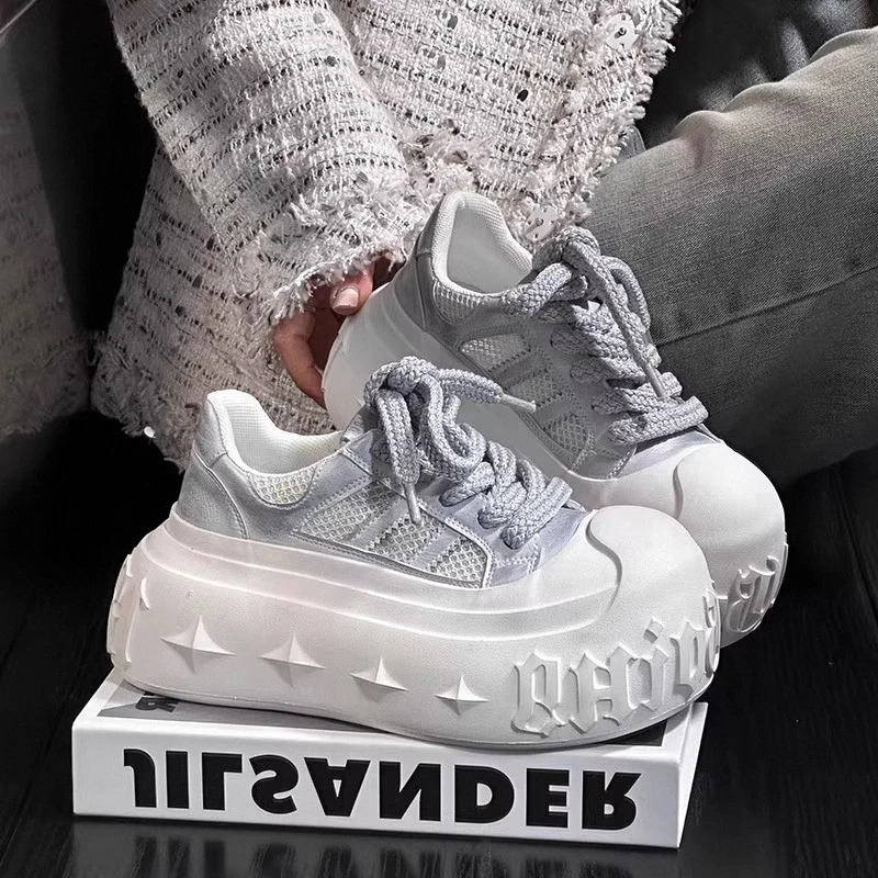 欧货时尚大头松糕厚底面包鞋女2025新款小白鞋小个子增高休闲鞋潮