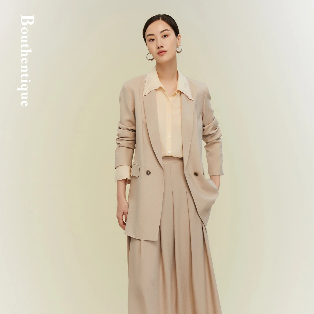 Bouthentique棉麻感醋酸经典青果领休闲单西223211J1A35