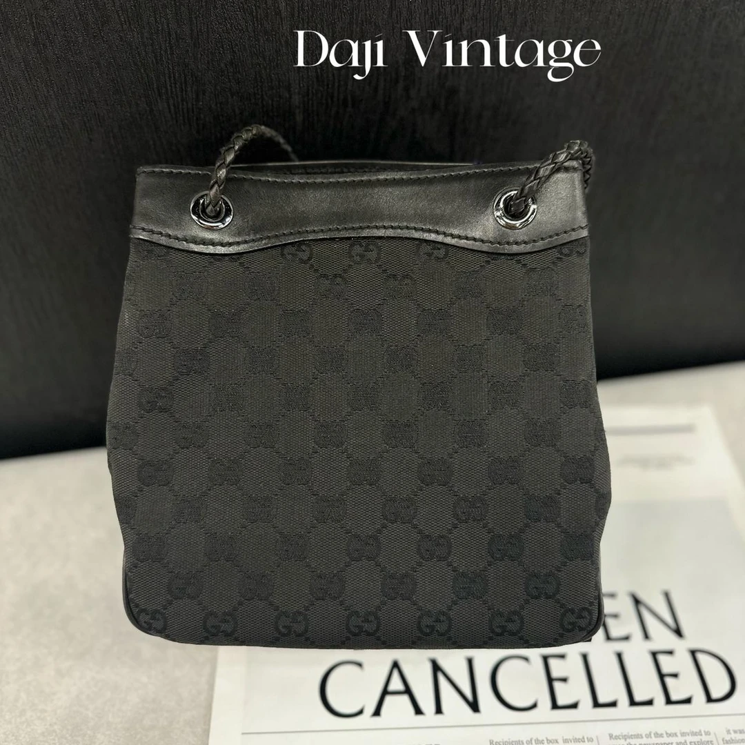 95新 GUCCI/古驰 大吉中古/Gucci古驰黑丹宁水桶单肩包