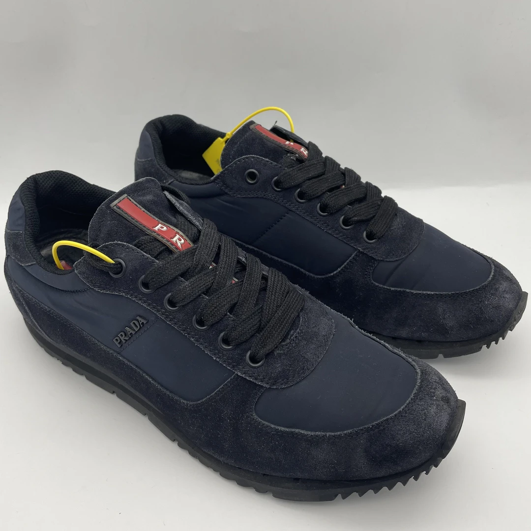 95新 Prada/普拉达 41欧码/深蓝色麂皮拼接舒适休闲运动鞋男士