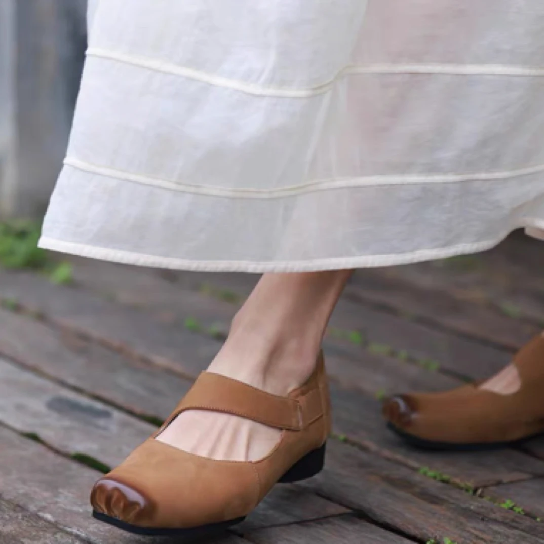 【慢慢变蓝】复古牛皮方口芭蕾舞鞋123