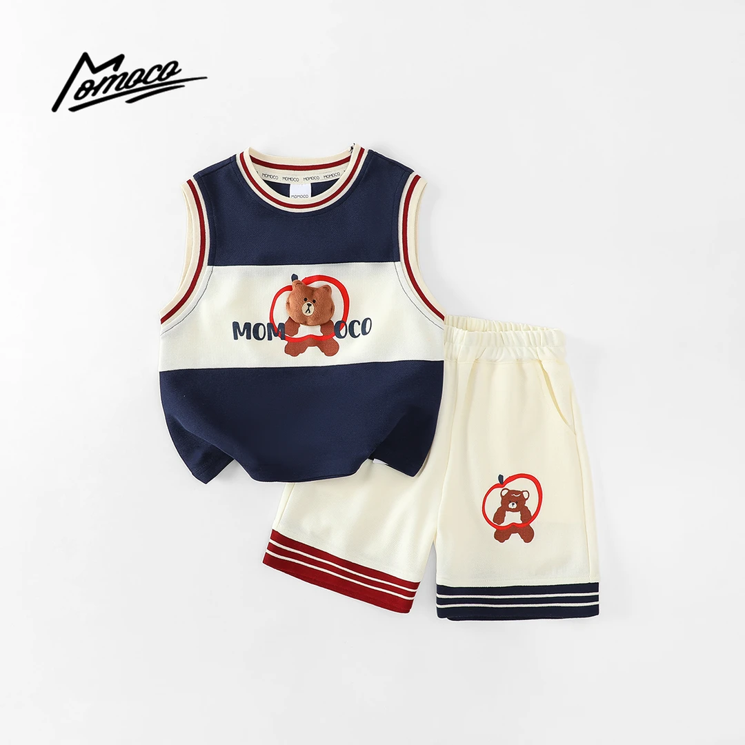 MOMOCO夏季新款男女童时尚休闲小熊玩偶印花套装77230578674