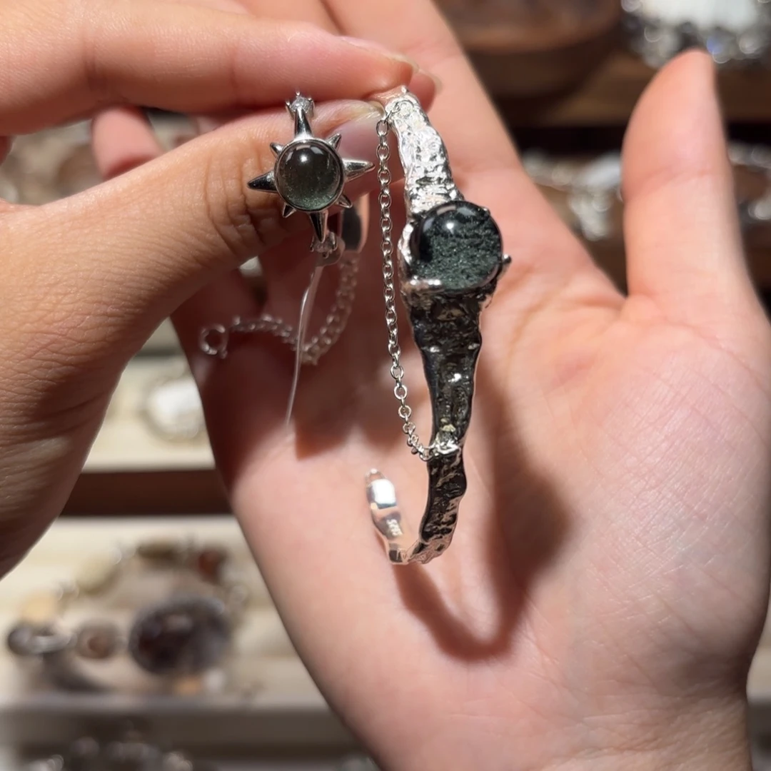 水晶手链银S925镶嵌九*水晶鱼