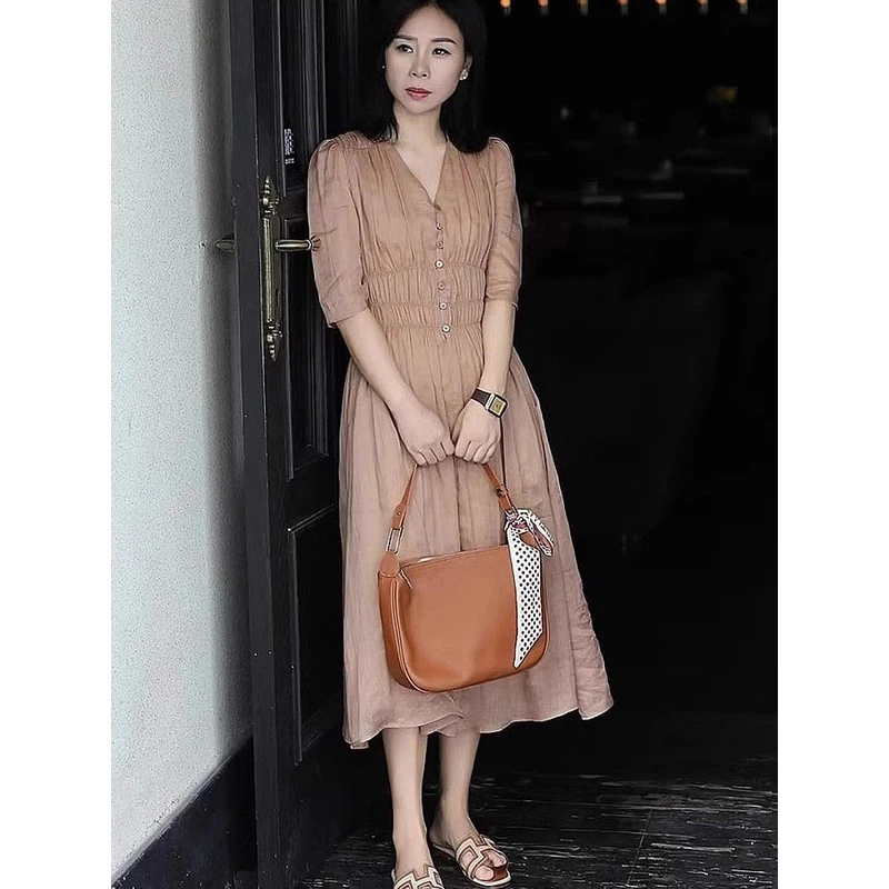 夏季复古法式收腰显瘦气质优雅名媛连衣裙温柔设计感小众女装 Dre
