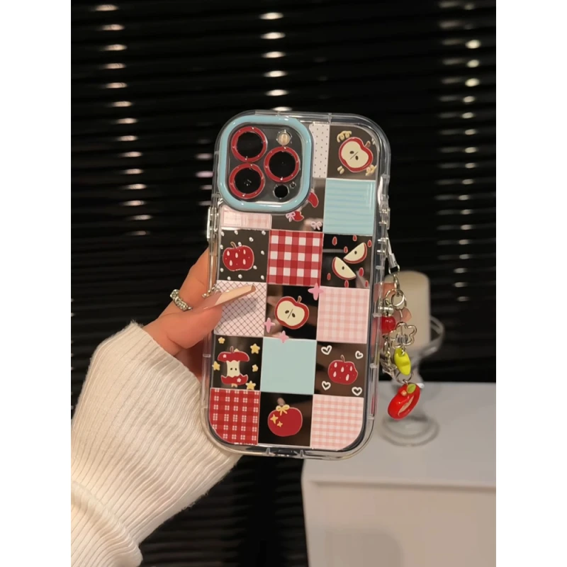 适用苹果16创意iPhone15pro手机镜面奶油壳华为p70女宫格红苹果核
