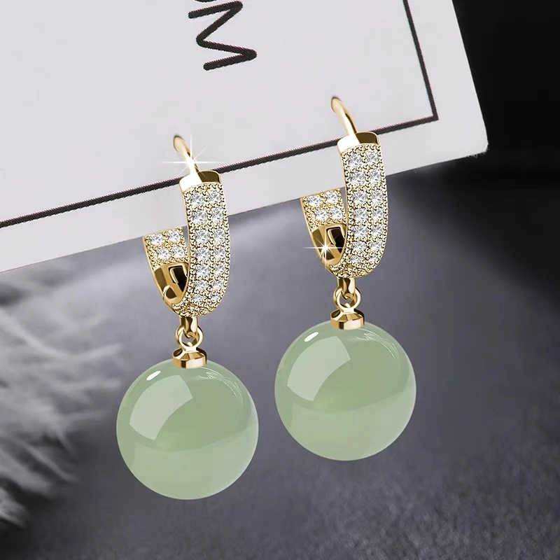 s925纯银东陵玉耳坠耳环2026网红爆款高级感百搭气质百搭耳饰