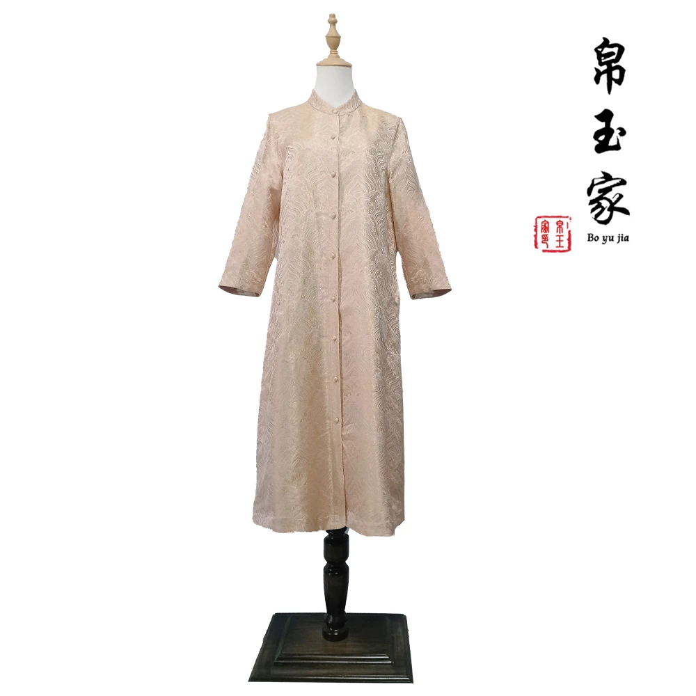 【帛玉家】1502秋季新款新中式宋锦海水纹双面穿风衣