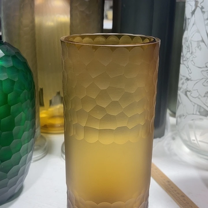 琉璃手工艺品琥珀色磨刻花瓶花器高30口10