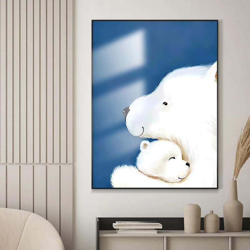 高清床头装饰画儿童房间背景墙壁画卡通客厅玄关画北极熊131