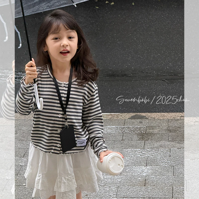 SKB2573女童韩版洋气条纹针织开衫春夏新款百搭圆领毛线上衣潮