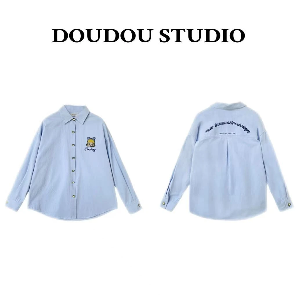 【兜兜】蝴蝶女孩 立体刺绣AB面春夏新款长袖衬衫 200484