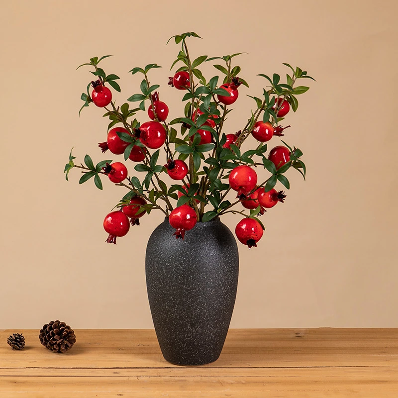 仿真新款石榴6果感重果实喜庆客厅摆件摆放花材仿真花假花轻奢
