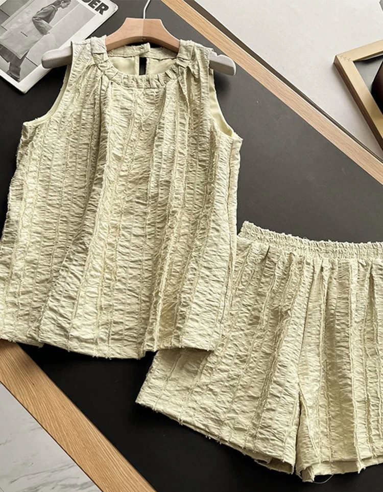 222【两件套】高级感纯色设计款韩系无袖时尚套装（K020）