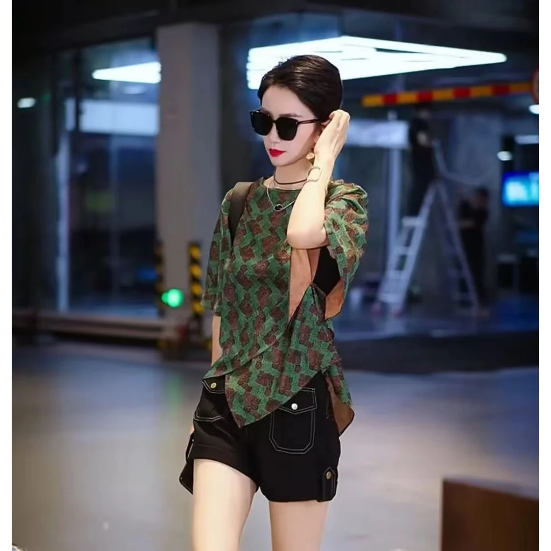 复古提花上衣夏季新款女装显瘦百搭减龄鱼鳞印花小衫气质宽松