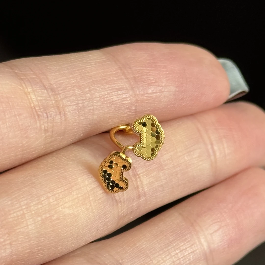 鱼鳞祥云耳钉弯钩足金999 爱心款式经典百搭黄金耳钉送女友礼物