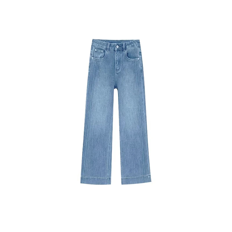 浅蓝色直筒牛仔裤女2025夏季新款胖mm梨形身材高腰弹力九分阔腿裤