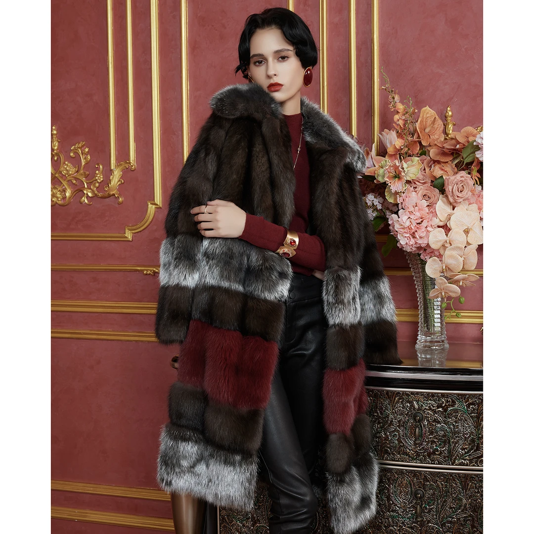 2025设计师新款皮草外套女年轻时尚烫银撞色皮草大衣 Z25088