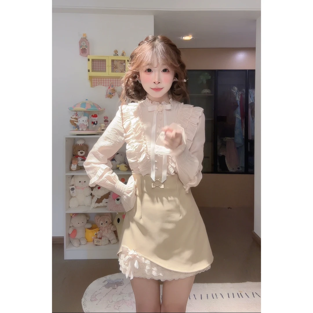 萝拉小姐 法式气质高级感衬衫千金风高腰半裙两件套装