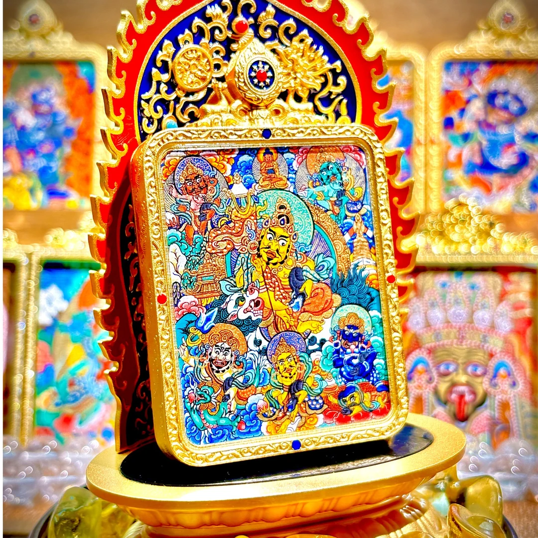 六路财神唐卡 热贡 铜镀金壳子 带绘画过程