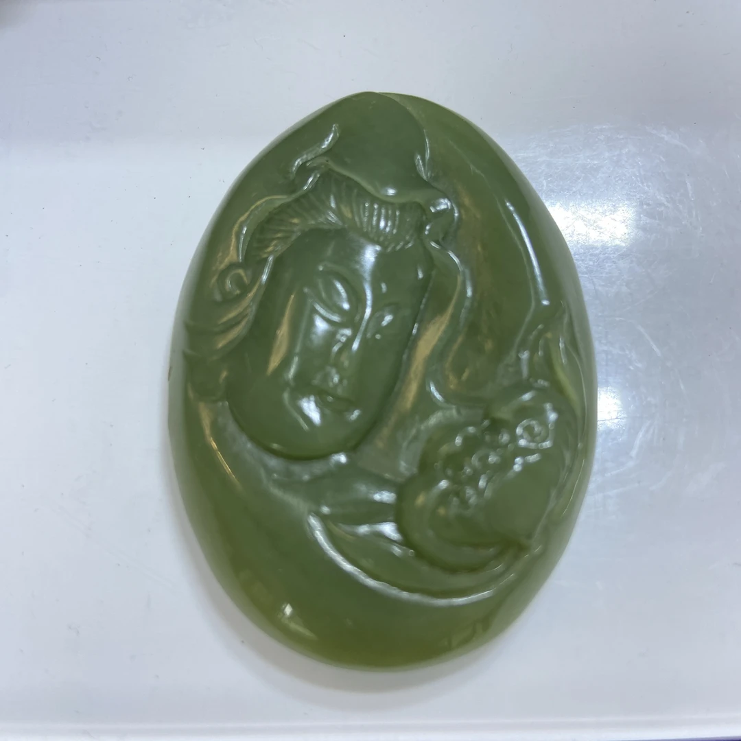 析木绿观音吊坠手工精雕仿古时尚粉青巧雕菠菜绿