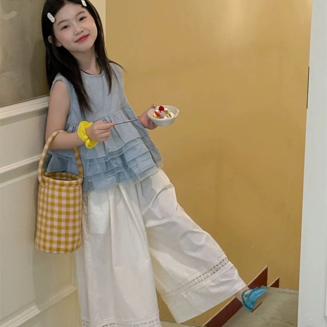 女童阔腿裤套装2025夏装新款洋气女宝宝娃娃衫上衣儿童宽松阔腿裤