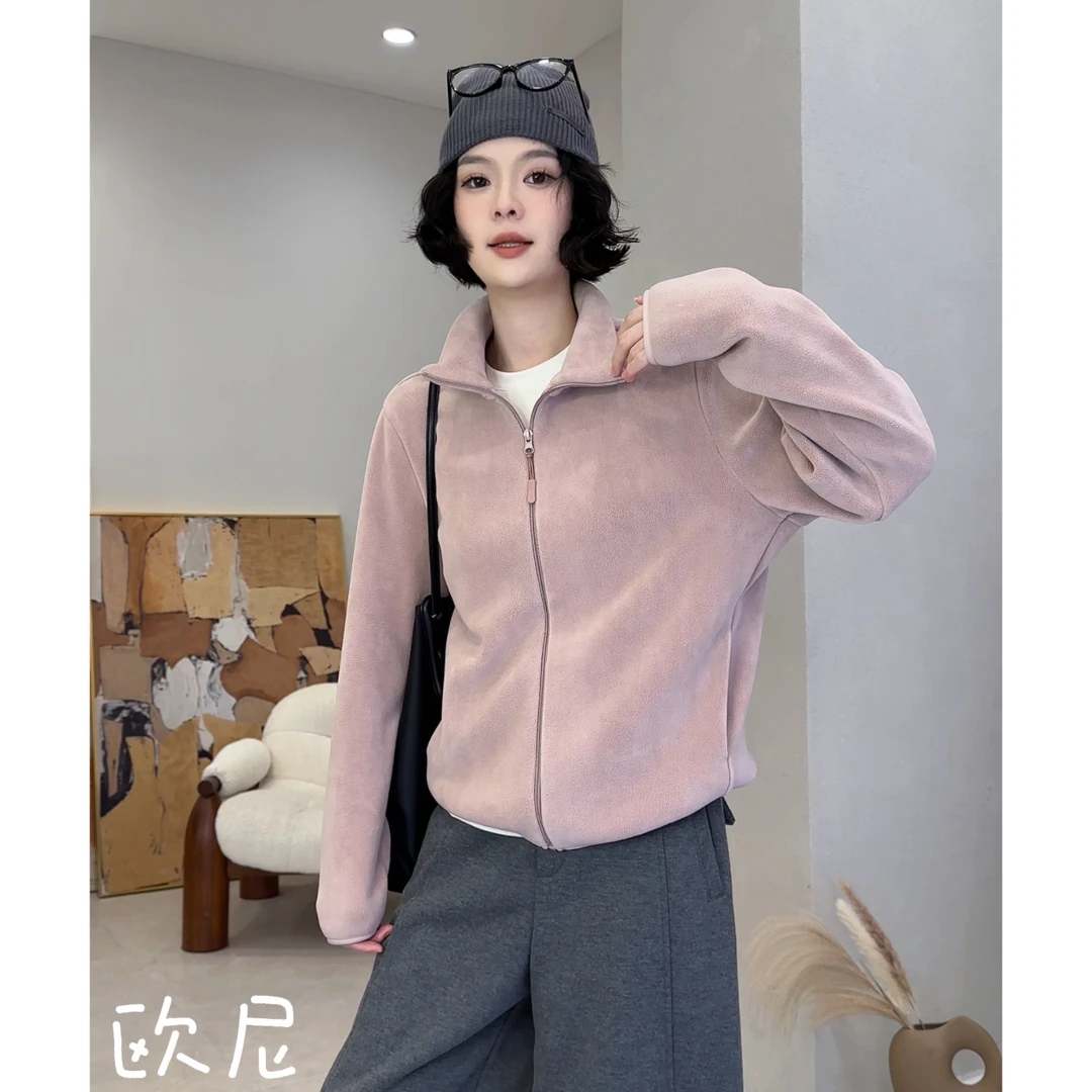 欧尼私服 2025冬季新款双面摇粒绒立领拉链卫衣外套2511C7515