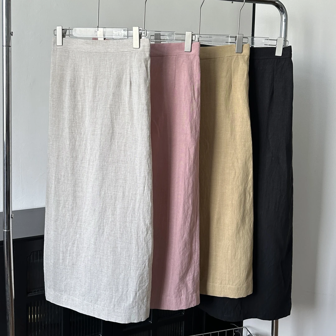 【柳条儿】天丝亚麻半身裙西装腰头轻熟女士气质优雅