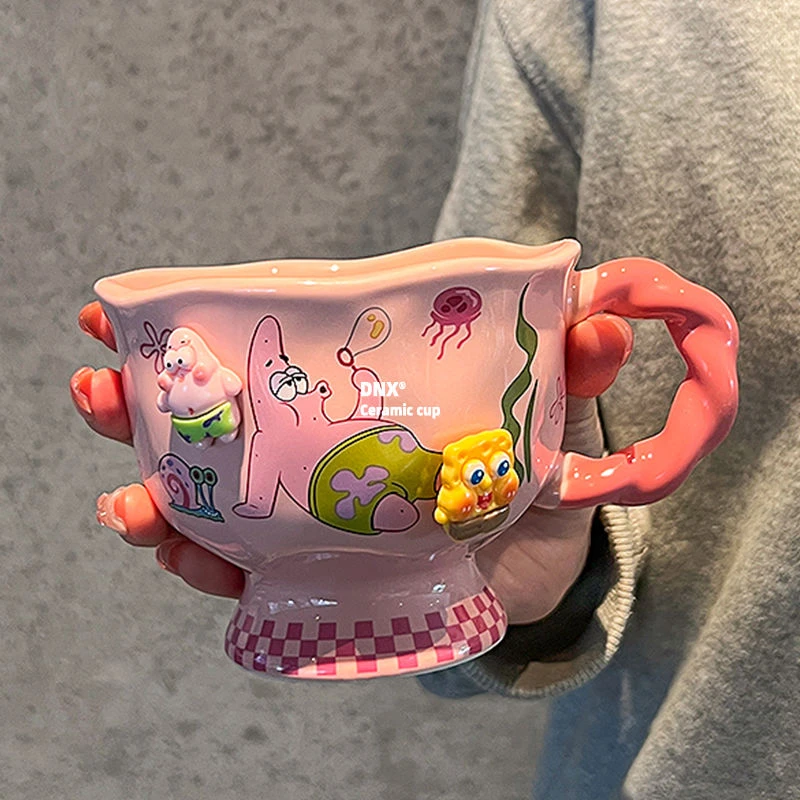 海绵宝宝水杯2025新款陶瓷马克杯高颜值早餐咖啡杯生日礼物送女生