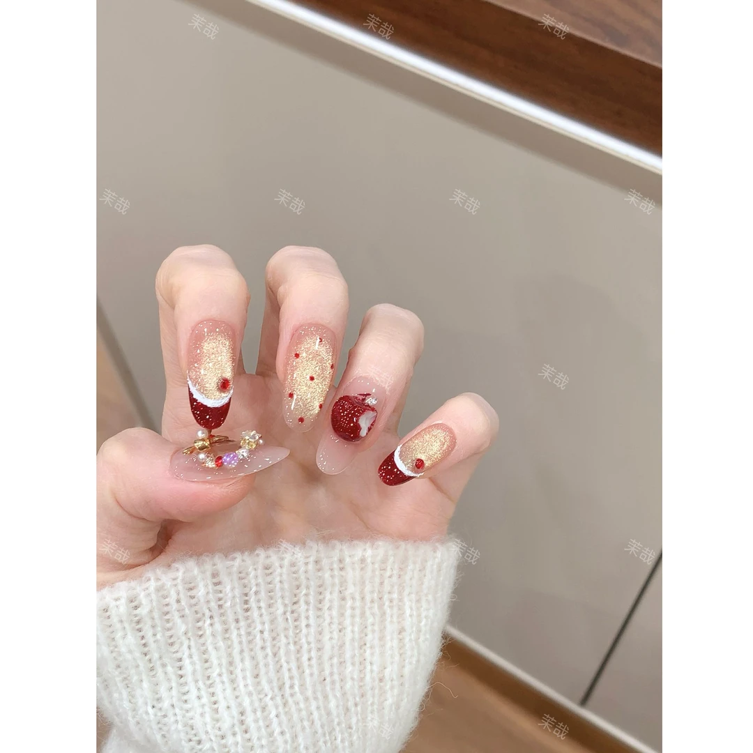 茉哉III现货【圣诞果】纯手工定制美甲拆卸穿戴甲A5215