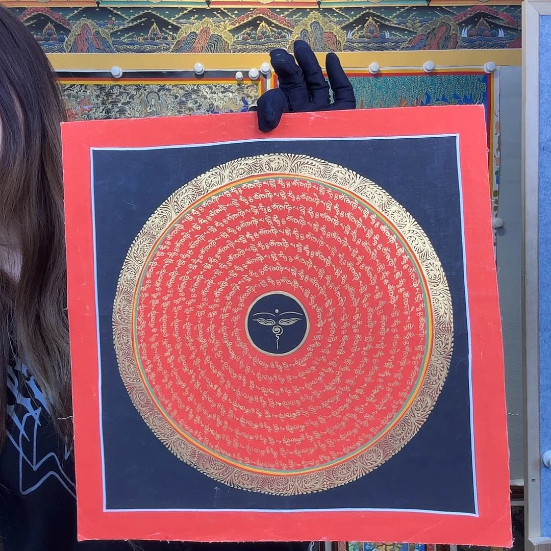 卷轴画纯手绘唐卡六字真言30厘米左右
