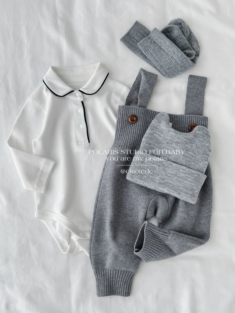 绅士蓝边 | 长袖版 | 男宝有机棉百日周岁内搭包屁衣分体套装