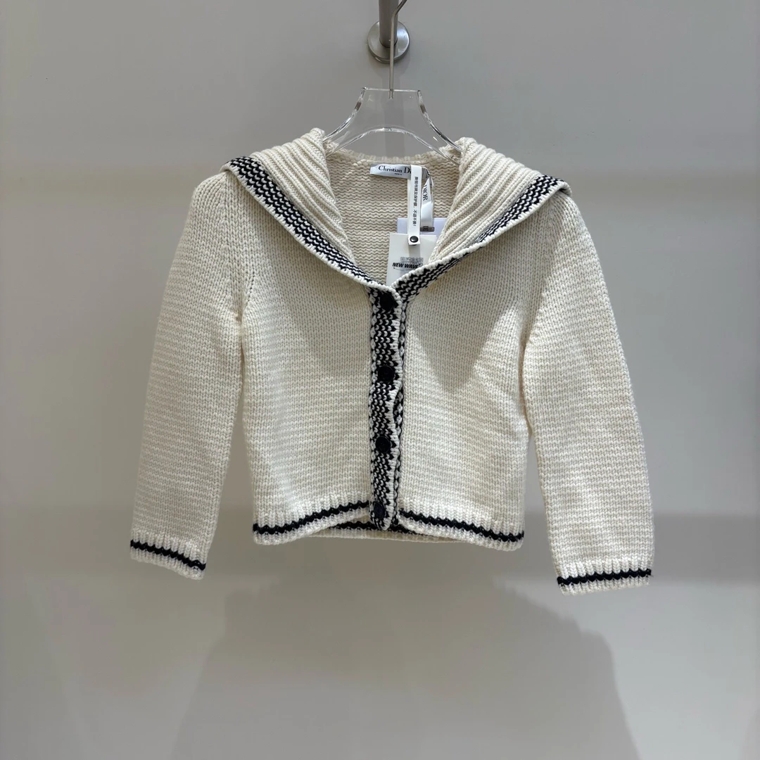 未使用 DIOR/迪奥 DI2385 字母羊毛海军领开衫外套34码 原价2000