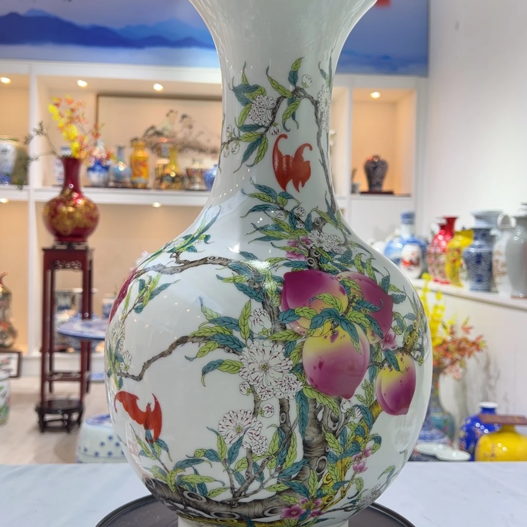 奋***斗陶摆件两个45cm九桃五福赏瓶