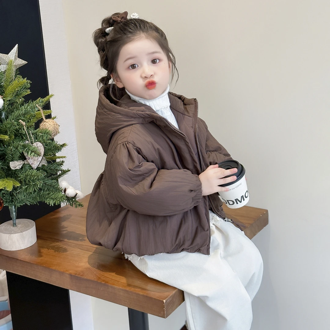 女童加厚连帽外套2025秋冬新款宝宝韩版夹棉上衣时尚儿童休闲棉服