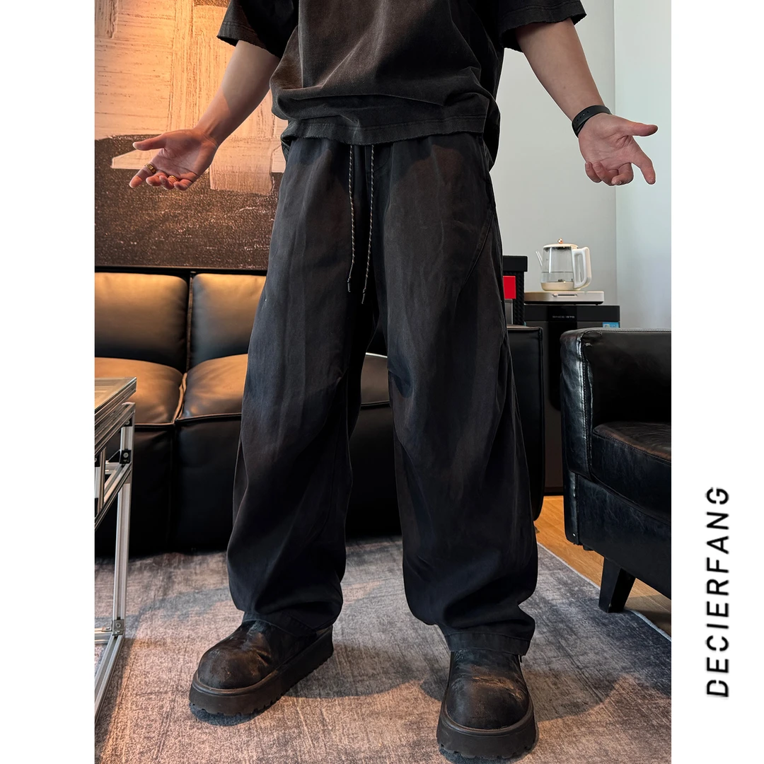 88341春季新款弯刀裤男机能风直筒宽松百搭复古男士高街休闲裤