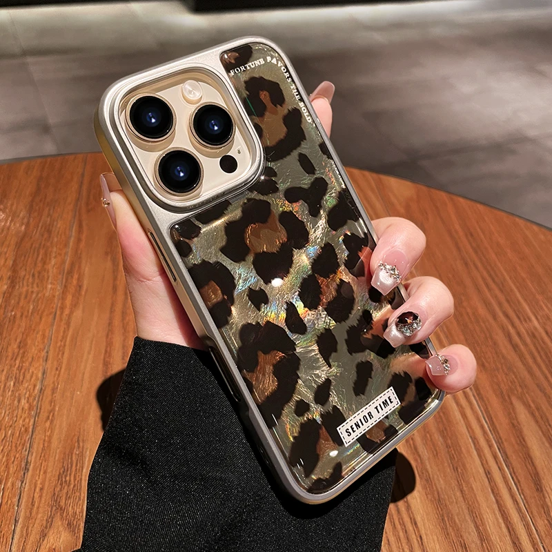 适用苹果16pro手机壳复古豹纹网红女款创意ins大孔防摔小众高级感