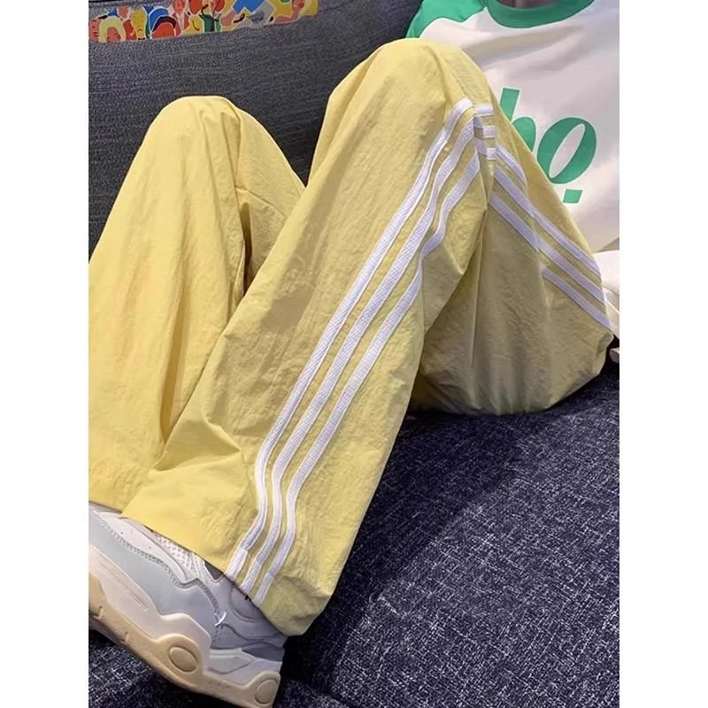 【TQUX港奢男装】多巴胺速干三条杠运动裤男夏情侣美式伞兵裤冰丝