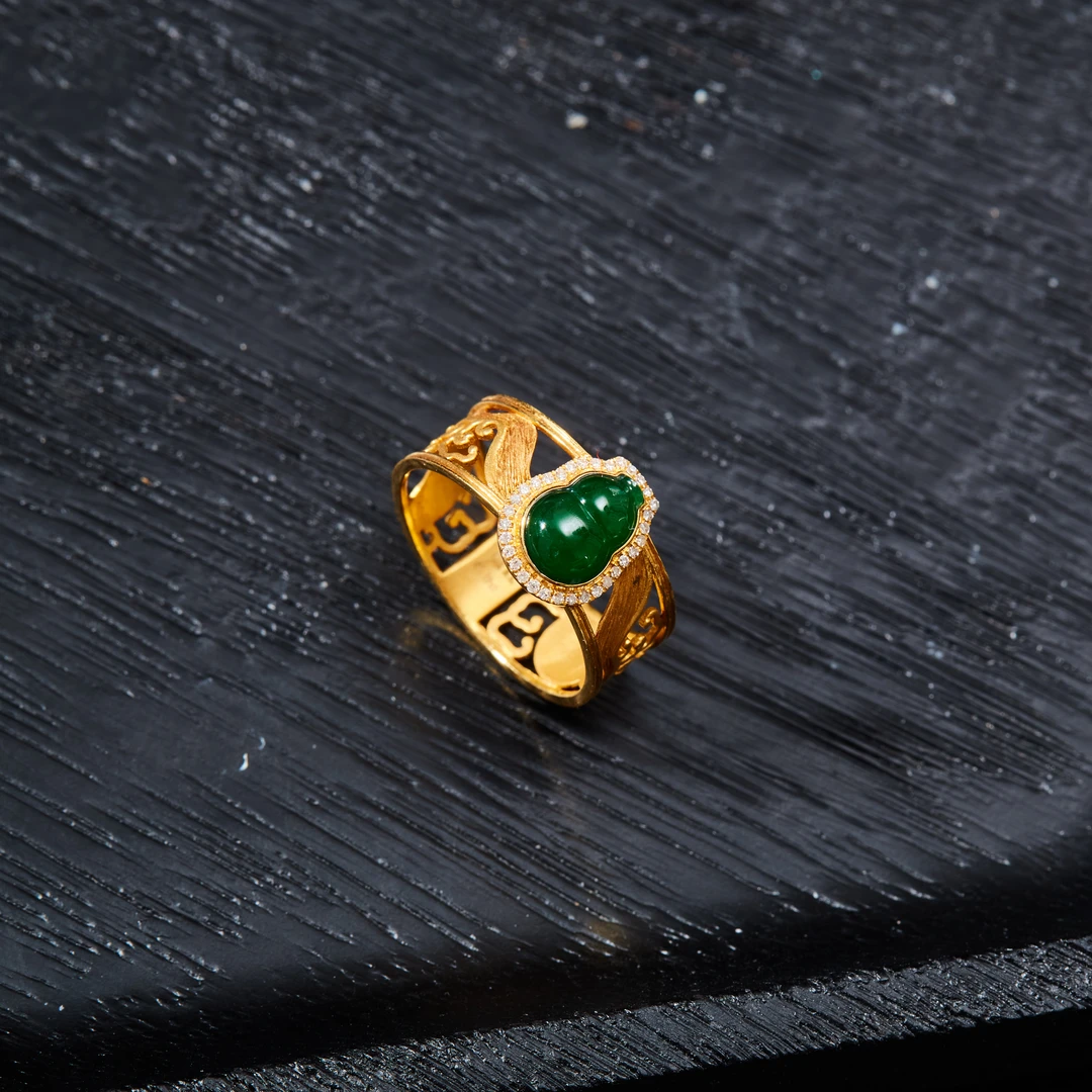 【云上雅岚】长意丨C38207-18K翡翠葫芦戒指-9mm-多样性发一件