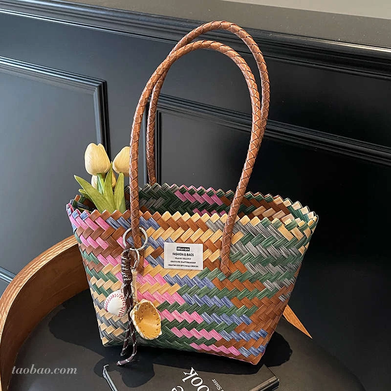 超火竹篾手工编织包包女2025新款夏季百搭单肩腋下包手提菜篮子包