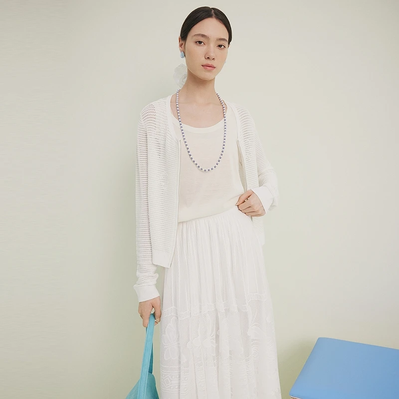 FS时尚圆领宽松手工钉珠短款针织开衫女25春新款9126A