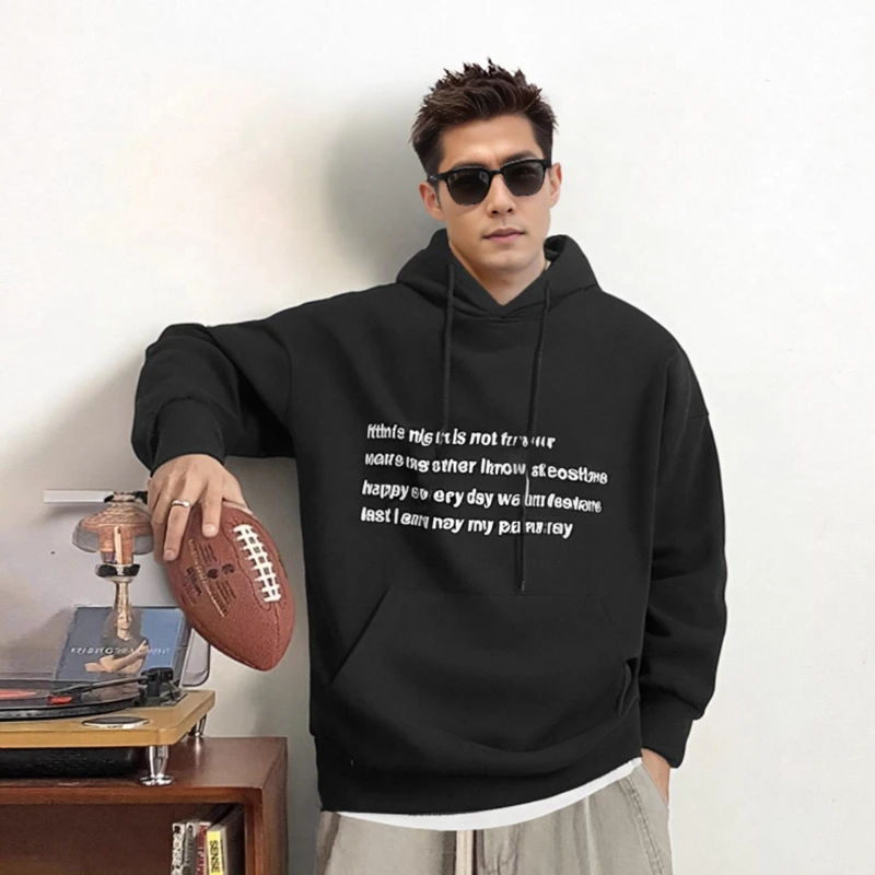 【轻奢男装】秋季新款连帽荷鲁斯之眼印花休闲百搭宽松卫衣W2052