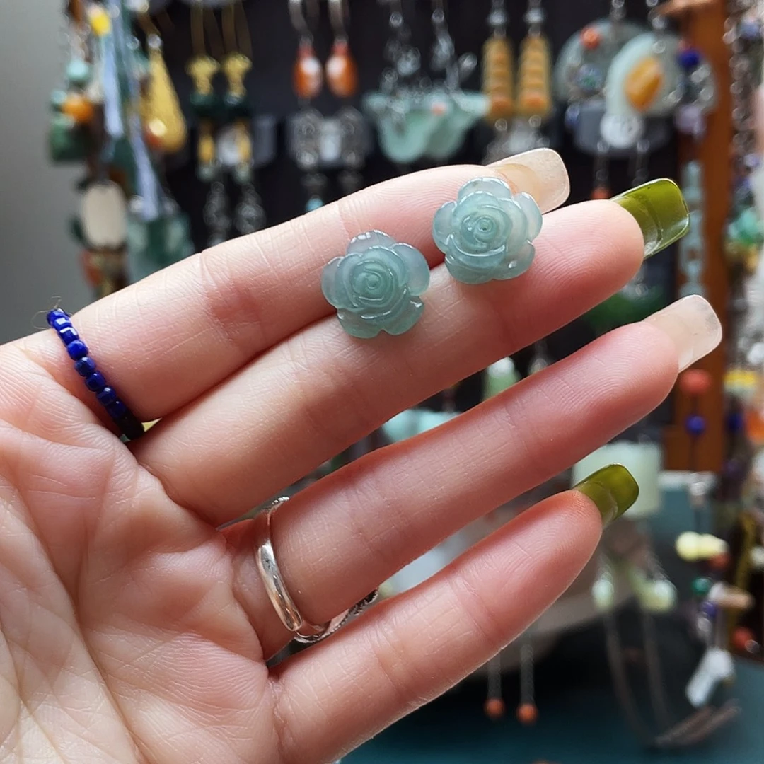 翡翠银S925镶嵌耳饰饰品