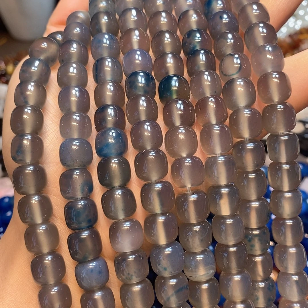 玛瑙/玉髓未镶嵌珠宝半成品天然高级灰苹果珠玛瑙一条11mm