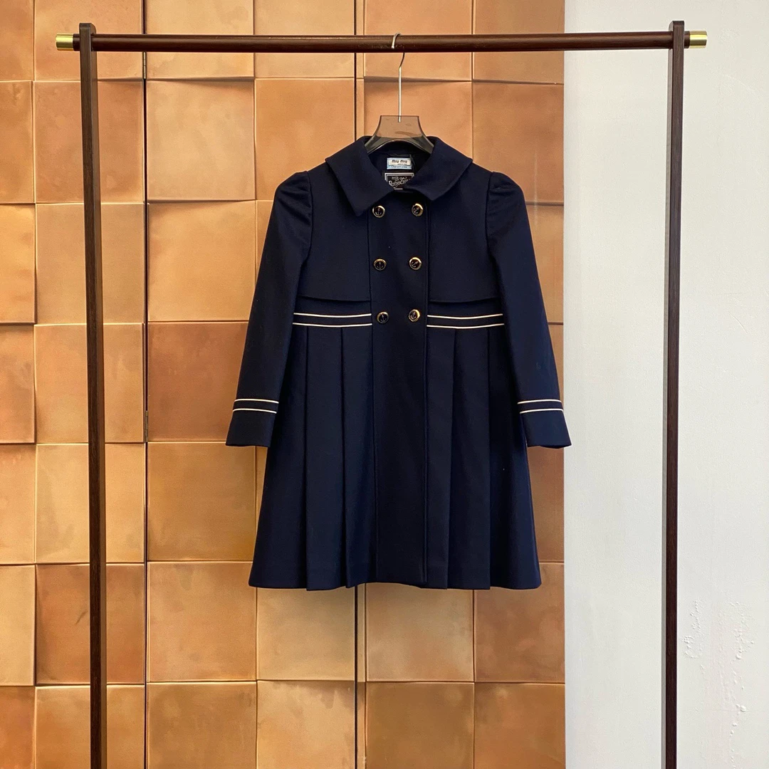 未使用 MIU MIU/缪缪 午夜蓝海军风双排扣羊毛呢大衣/38码/27776