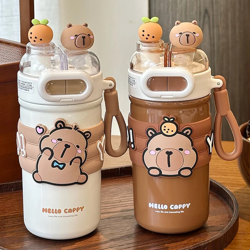 双饮儿童保温杯女可爱学生高颜值库洛米吸管耐摔专用杯子新款