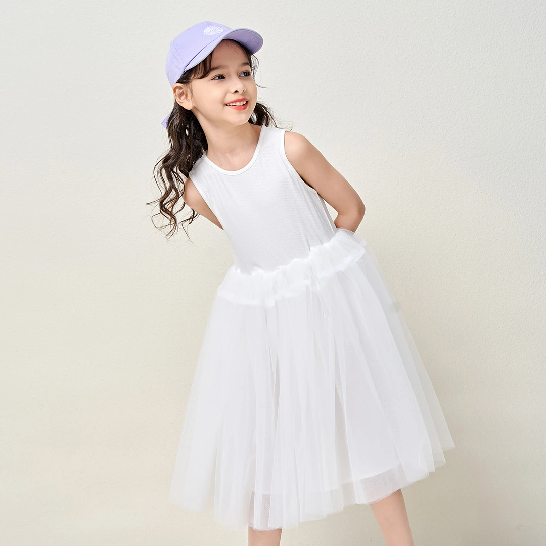 梦特娇冰丝短袖开衫+背心蓬蓬网纱连衣裙女童夏季礼服两件套A83