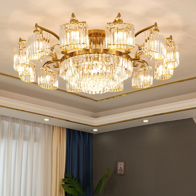 轻奢水晶吸顶灯客厅主灯简约现代大气餐厅灯美式高档大厅金色吊灯