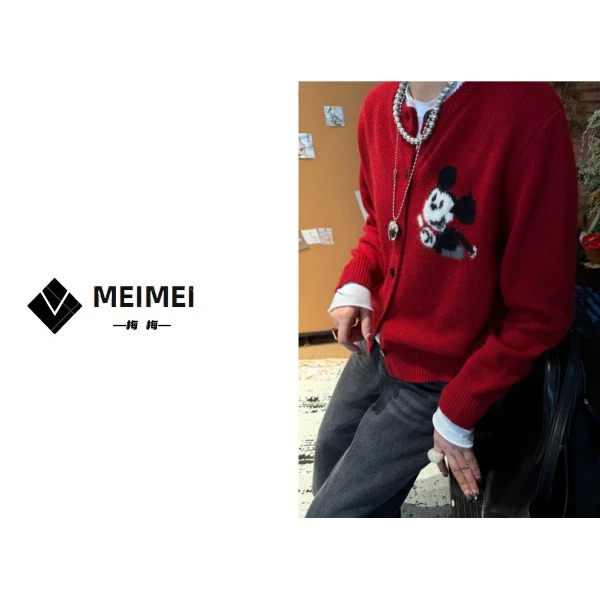 XMM.《米老鼠毛衣开衫》秋冬新款时尚百搭洋气休闲小众长袖毛衣开衫