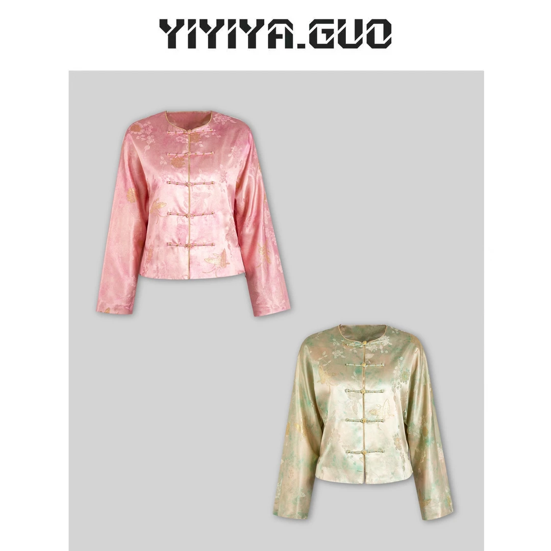 yiyiya.Guo艺艺吖/【微光蝶语】粉色绿色圆领外套20241879短款