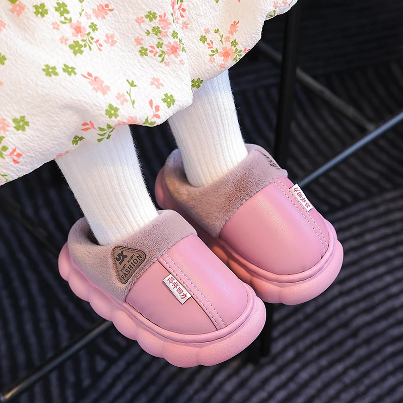 秋冬季棉拖鞋男女童亲子踩屎感厚底防滑室内家居冬天加绒保暖棉拖